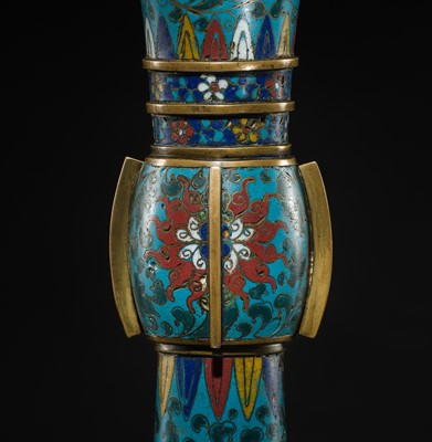 Lot 411 - A PAIR OF CLOISONNÉ ENAMEL BEAKER VASES, GU, LATE MING DYNASTY