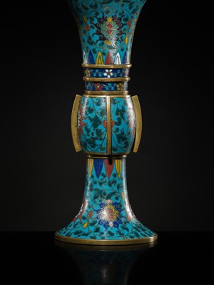 Lot 411 - A PAIR OF CLOISONNÉ ENAMEL BEAKER VASES, GU, LATE MING DYNASTY