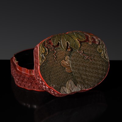 Lot 396 - A THREE-COLORED LACQUER ‘MELON’ BOX AND COVER, QIANLONG PERIOD