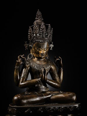 Lot 13 - A LARGE (56 CM) AND IMPORTANT BRONZE FIGURE OF SHADAKSHARI LOKESHVARA, CENTRAL TIBET, CIRCA 14TH CENTURY