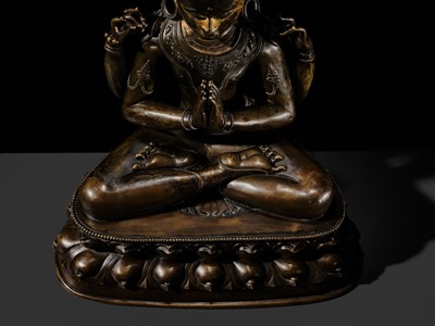 Lot 13 - A LARGE (56 CM) AND IMPORTANT BRONZE FIGURE OF SHADAKSHARI LOKESHVARA, CENTRAL TIBET, CIRCA 14TH CENTURY