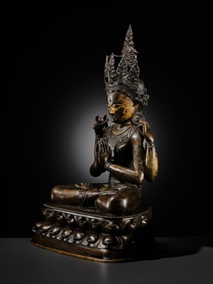 Lot 13 - A LARGE (56 CM) AND IMPORTANT BRONZE FIGURE OF SHADAKSHARI LOKESHVARA, CENTRAL TIBET, CIRCA 14TH CENTURY