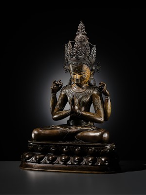 Lot 13 - A LARGE (56 CM) AND IMPORTANT BRONZE FIGURE OF SHADAKSHARI LOKESHVARA, CENTRAL TIBET, CIRCA 14TH CENTURY