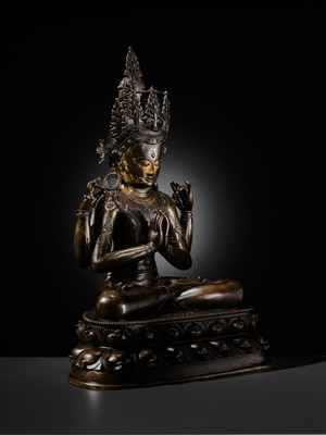Lot 13 - A LARGE (56 CM) AND IMPORTANT BRONZE FIGURE OF SHADAKSHARI LOKESHVARA, CENTRAL TIBET, CIRCA 14TH CENTURY