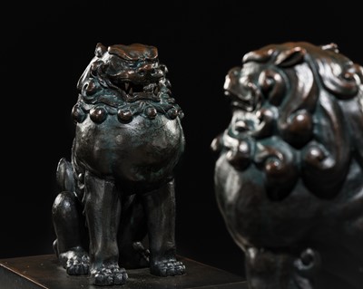 Lot 194 - A PAIR OF BRONZE BUDDHIST LIONS (SHISHI), LATE EDO PERIOD