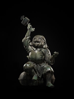 Lot 189 - A HIGHLY IMPORTANT AND MONUMENTAL (165 CM) BRONZE FIGURE OF DAIKOKU, LATE EDO TO MEIJI
