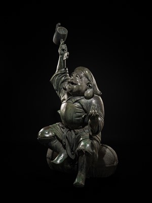 Lot 189 - A HIGHLY IMPORTANT AND MONUMENTAL (165 CM) BRONZE FIGURE OF DAIKOKU, LATE EDO TO MEIJI