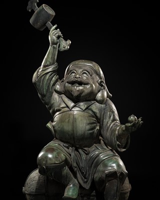 Lot 189 - A HIGHLY IMPORTANT AND MONUMENTAL (165 CM) BRONZE FIGURE OF DAIKOKU, LATE EDO TO MEIJI