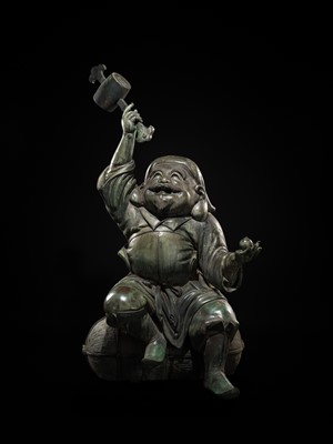 Lot 189 - A HIGHLY IMPORTANT AND MONUMENTAL (165 CM) BRONZE FIGURE OF DAIKOKU, LATE EDO TO MEIJI