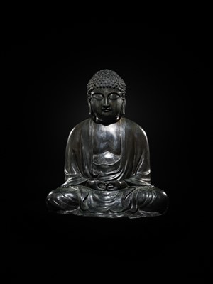 Lot 188 - AN IMPORTANT AND MASSIVE (80.5 CM) BRONZE TEMPLE FIGURE OF AMITABHA BUDDHA, EDO PERIOD