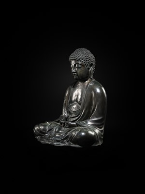 Lot 188 - AN IMPORTANT AND MASSIVE (80.5 CM) BRONZE TEMPLE FIGURE OF AMITABHA BUDDHA, EDO PERIOD