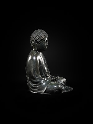 Lot 188 - AN IMPORTANT AND MASSIVE (80.5 CM) BRONZE TEMPLE FIGURE OF AMITABHA BUDDHA, EDO PERIOD