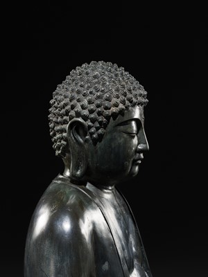 Lot 188 - AN IMPORTANT AND MASSIVE (80.5 CM) BRONZE TEMPLE FIGURE OF AMITABHA BUDDHA, EDO PERIOD
