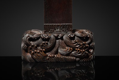 Lot 125 - A HIGHLY IMPORTANT ARCHAIC YELLOW JADE BI DISK, ON AN IMPERIALLY INSCRIBED ZITAN STAND, FROM THE PERSONAL COLLECTION OF THE QIANLONG EMPEROR (HONGLI)