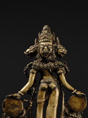 A RARE AND LARGE SILVER-INLAID BRONZE FIGURE OF VAIKUNTHA VISHNU, KASHMIR, 9TH-10TH CENTURY