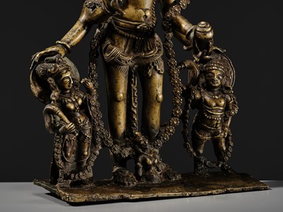 A RARE AND LARGE SILVER-INLAID BRONZE FIGURE OF VAIKUNTHA VISHNU, KASHMIR, 9TH-10TH CENTURY