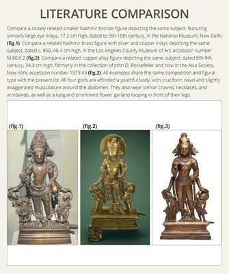A RARE AND LARGE SILVER-INLAID BRONZE FIGURE OF VAIKUNTHA VISHNU, KASHMIR, 9TH-10TH CENTURY