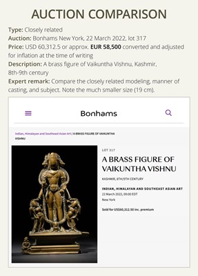 A RARE AND LARGE SILVER-INLAID BRONZE FIGURE OF VAIKUNTHA VISHNU, KASHMIR, 9TH-10TH CENTURY