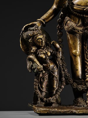 A RARE AND LARGE SILVER-INLAID BRONZE FIGURE OF VAIKUNTHA VISHNU, KASHMIR, 9TH-10TH CENTURY