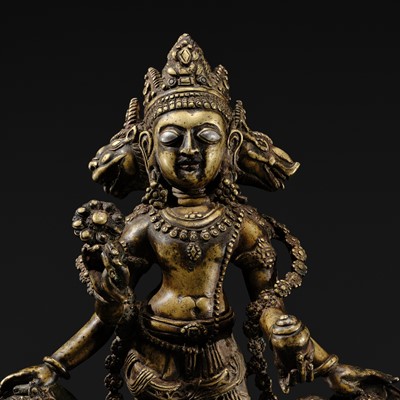 A RARE AND LARGE SILVER-INLAID BRONZE FIGURE OF VAIKUNTHA VISHNU, KASHMIR, 9TH-10TH CENTURY