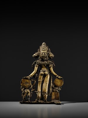 A RARE AND LARGE SILVER-INLAID BRONZE FIGURE OF VAIKUNTHA VISHNU, KASHMIR, 9TH-10TH CENTURY