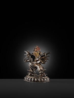 Lot 35 - A GILT-LACQUERED AND PAINTED SILVER FIGURE OF SUPERSECRET HAYAGRIVA AND CONSORT, TIBET, 18TH-19TH CENTURY