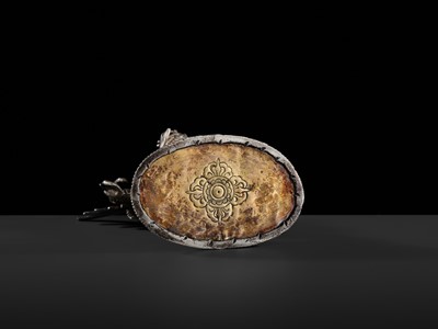 Lot 35 - A GILT-LACQUERED AND PAINTED SILVER FIGURE OF SUPERSECRET HAYAGRIVA AND CONSORT, TIBET, 18TH-19TH CENTURY