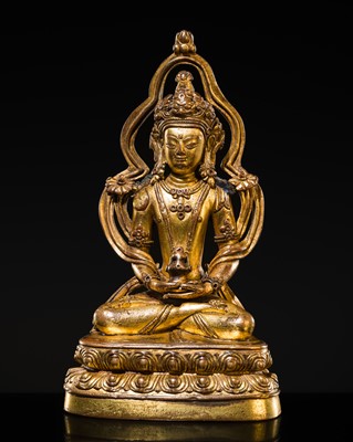 Lot 306 - A FINE GILT COPPER FIGURE OF AMITAYUS, TIBET, 15TH-16TH CENTURY