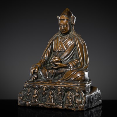 Lot 316 - A BRONZE FIGURE OF PADMASAMBHAVA AS THE MEDICINE BUDDHA, TIBET, 18TH CENTURY