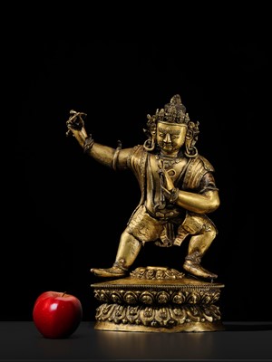 Lot 32 - A LARGE GILT-BRONZE FIGURE OF VAJRAPANI, TIBET, 16TH-17TH CENTURY