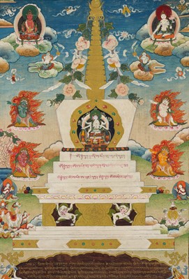 Lot 337 - A THANGKA OF USHNISHAVIJAYA INSIDE A STUPA, TIBET, 18TH-19TH CENTURY