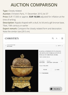 Lot 33 - A KAPALA (SKULL CUP) WITH SEPARATE COPPER ALLOY COVER AND STAND, TIBET, 18TH-19TH CENTURY