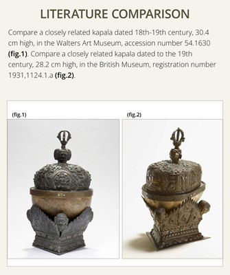 Lot 33 - A KAPALA (SKULL CUP) WITH SEPARATE COPPER ALLOY COVER AND STAND, TIBET, 18TH-19TH CENTURY