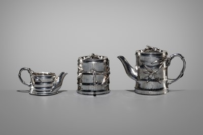 Lot 20 - KONOIKE: A THREE-PIECE SET OF JAPANESE EXPORT SILVER TEA AND COFFEE ‘BAMBOO’ SERVICE