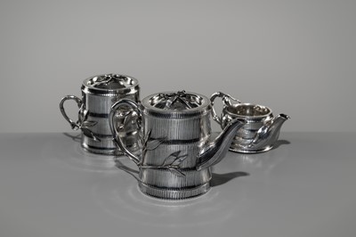 Lot 20 - KONOIKE: A THREE-PIECE SET OF JAPANESE EXPORT SILVER TEA AND COFFEE ‘BAMBOO’ SERVICE
