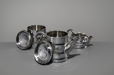 Lot 20 - KONOIKE: A THREE-PIECE SET OF JAPANESE EXPORT SILVER TEA AND COFFEE ‘BAMBOO’ SERVICE