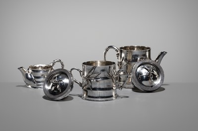 Lot 20 - KONOIKE: A THREE-PIECE SET OF JAPANESE EXPORT SILVER TEA AND COFFEE ‘BAMBOO’ SERVICE