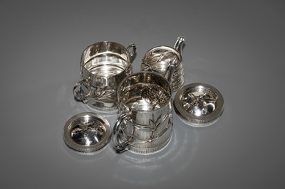 Lot 20 - KONOIKE: A THREE-PIECE SET OF JAPANESE EXPORT SILVER TEA AND COFFEE ‘BAMBOO’ SERVICE