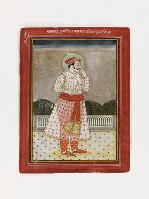 Lot 759 - AN INDIAN MINIATURE PAINTING OF A MAHARAJA