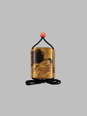 Lot 19 - SHIOMI MASANARI: A FINE FOUR-CASE GOLD LACQUER INRO WITH A HERDSBOY AND OX