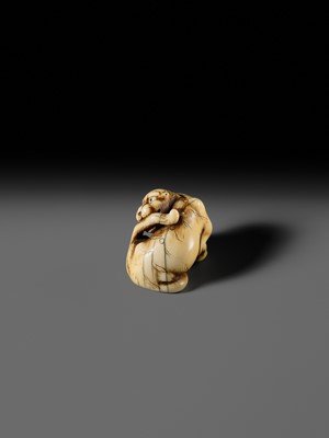 Lot 108 - TADAMITSU: A SUPERB AND RARE KYOTO SCHOOL IVORY NETSUKE OF A TIGER