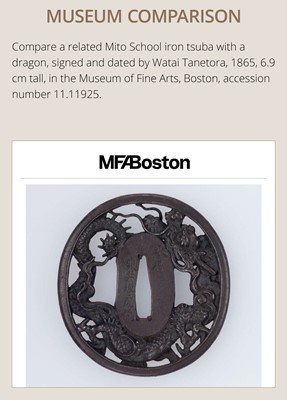 WATAI TANETORA: A SUPERB MITO SCHOOL IRON TSUBA DEPICTING SO FUKO AND DRAGON, DATED 1866