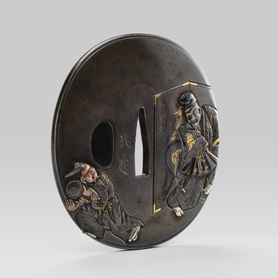 SUGIURA JOI: A SUPERB SHIBUICHI TSUBA WITH MANZAI DANCERS