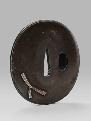 SUGIURA JOI: A SUPERB SHIBUICHI TSUBA WITH MANZAI DANCERS