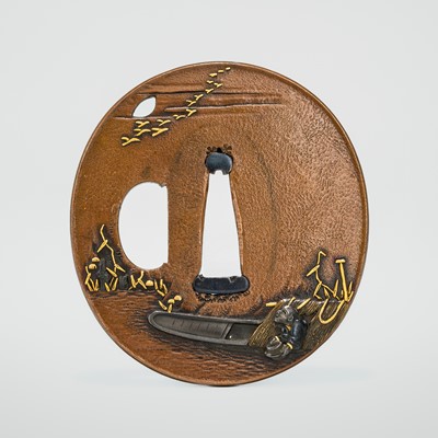 Lot 73 - YASUCHIKA: A NARA SCHOOL SUAKA TSUBA WITH A FISHERMAN