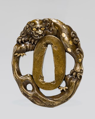 Lot 560 - KIKUOKA MITSUMASA: A FINE SHINCHU ‘SHISHI’ TSUBA