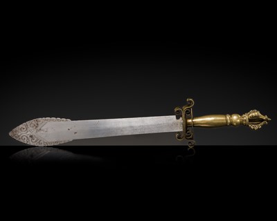 Lot 286 - AN IRON AND BRONZE RITUAL VAJRA-SWORD, KHADGA, 18TH-19TH CENTURY