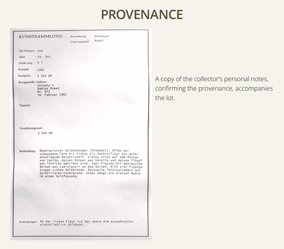 Lot 7 - A GEM- AND HARDSTONE-INLAID GOLD ‘VISHNU ON GARUDA’ DEITY EARRING, NEPAL, 17TH-18TH CENTURY