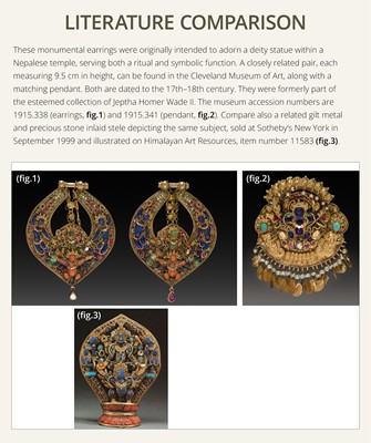 Lot 7 - A GEM- AND HARDSTONE-INLAID GOLD ‘VISHNU ON GARUDA’ DEITY EARRING, NEPAL, 17TH-18TH CENTURY