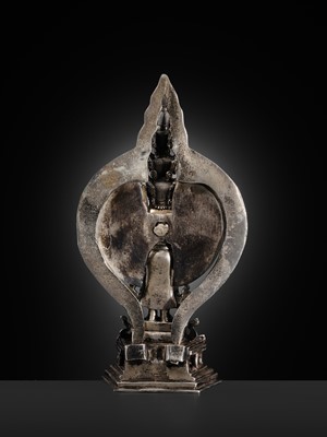 Lot 34 - A SILVER FIGURE OF AVALOKITESHVARA SAHASRABHUJA EKADASAMUKHA